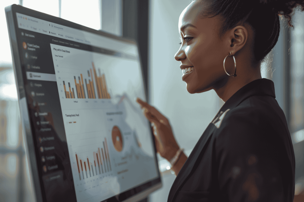 salesperson looking at a dashboard